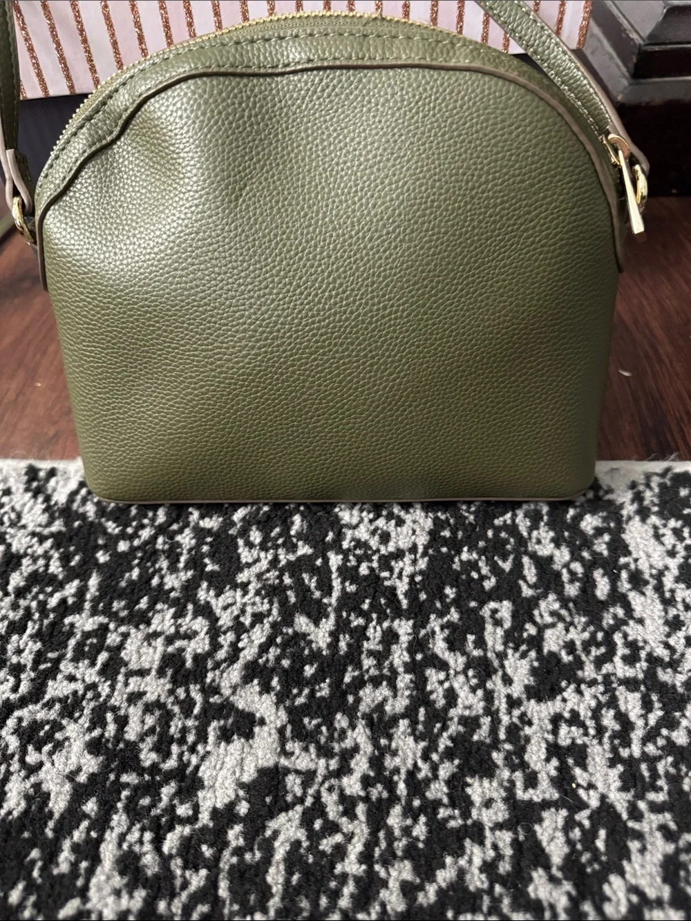 Nanette Lenore Olive Green Pebbled Leather Dome Crossbody with Gold Accent - Picture 3 of 5